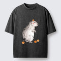 Kyoto-Lion Orange On Capybara Funny Washed T-Shirt
