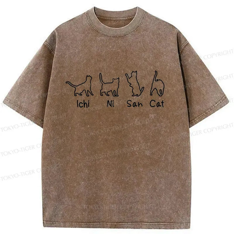 Japanese Cat Washed T-Shirt for Daily Wear