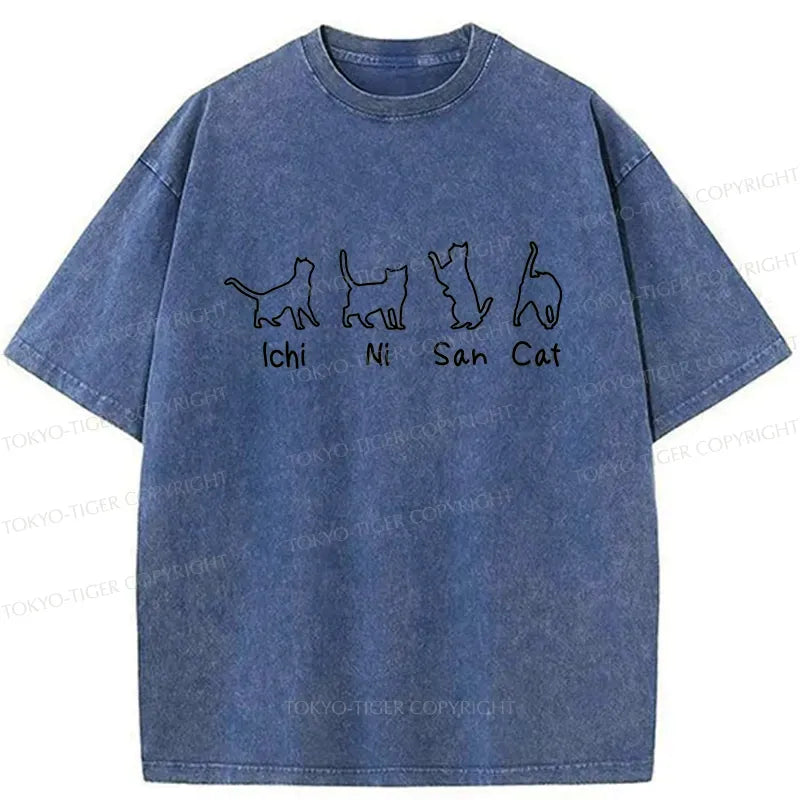Japanese Cat Washed T-Shirt for Daily Wear