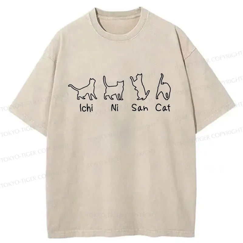 Japanese Cat Washed T-Shirt for Daily Wear