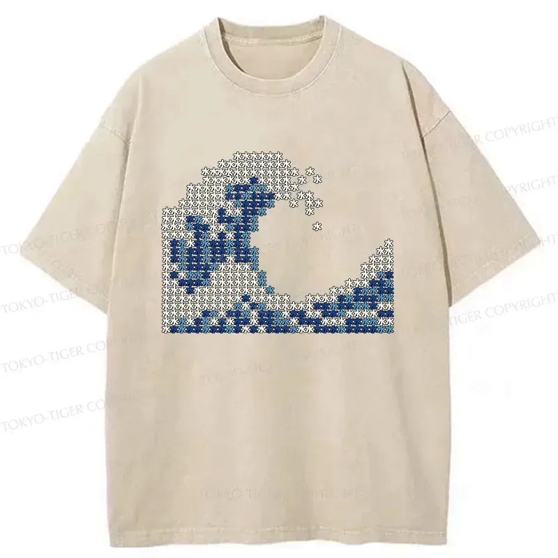 Kyoto-Lion Ukiyo-e Waves Kanji Washed T-Shirt