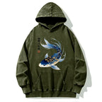Kyoto-Lion Elegant Koi Fish Watercolor Art Washed Hoodie