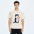Kyoto-Lion Sweet Cat Delivers Flowers Washed T-Shirt