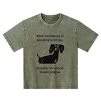 Kyoto-Lion Dachshund Real Humor Funny Meme Kids Washed T-Shirt