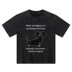 Kyoto-Lion Dachshund Real Humor Funny Meme Kids Washed T-Shirt