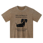 Kyoto-Lion Dachshund Real Humor Funny Meme Kids Washed T-Shirt