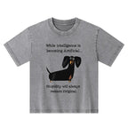Kyoto-Lion Dachshund Real Humor Funny Meme Kids Washed T-Shirt