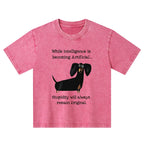 Kyoto-Lion Dachshund Real Humor Funny Meme Kids Washed T-Shirt