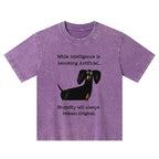 Kyoto-Lion Dachshund Real Humor Funny Meme Kids Washed T-Shirt