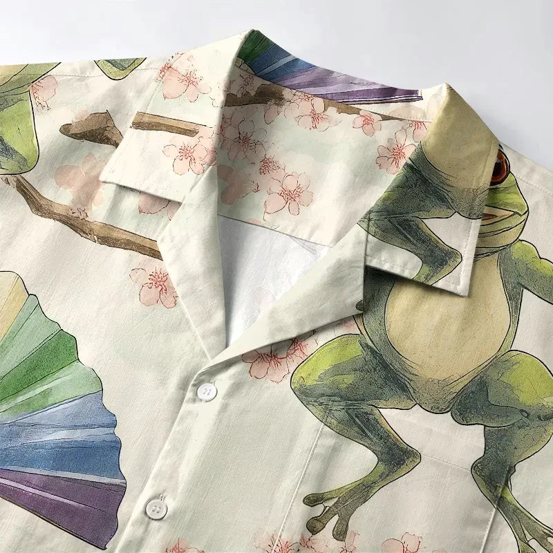 Kyoto-Lion Frog Dancing With Rainbow Fan Aloha Hawaiian Shirt