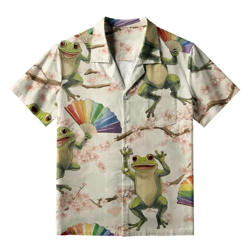 Kyoto-Lion Frog Dancing With Rainbow Fan Aloha Hawaiian Shirt