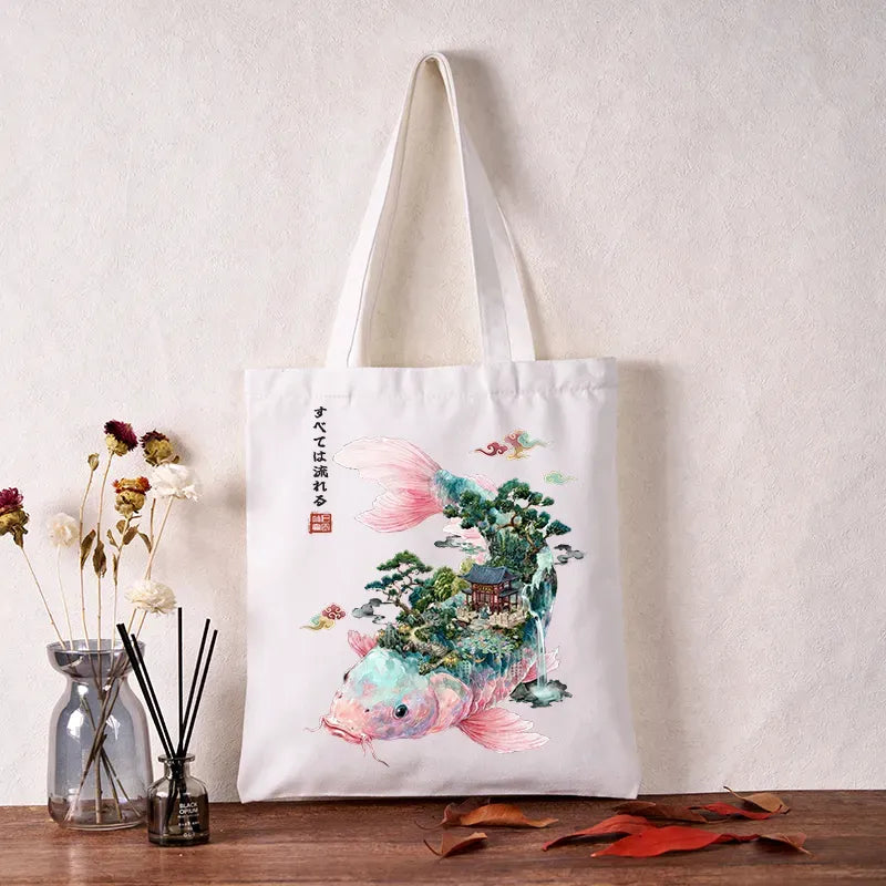 Kyoto Lion Koi Tote Bag for Summer Vacation