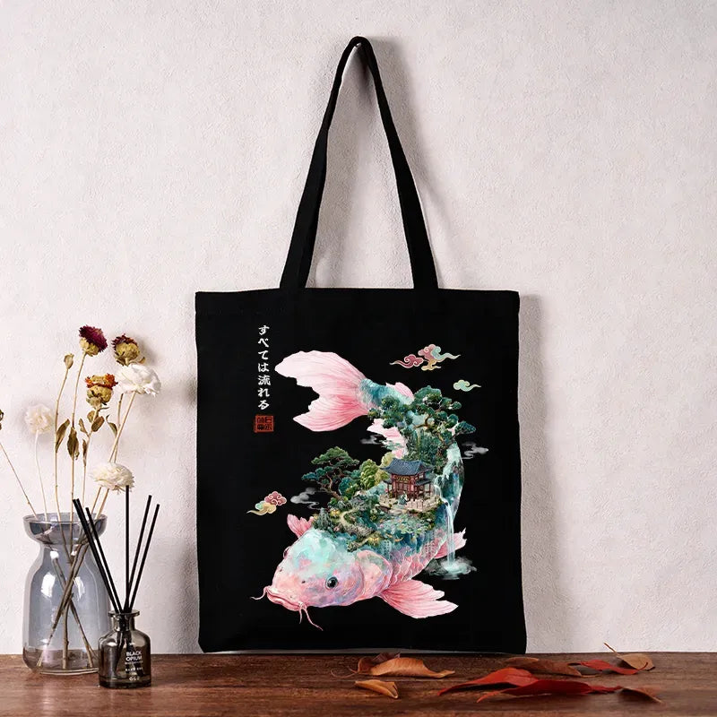 Japanese Koi Canvas Tote Bag for Everyday