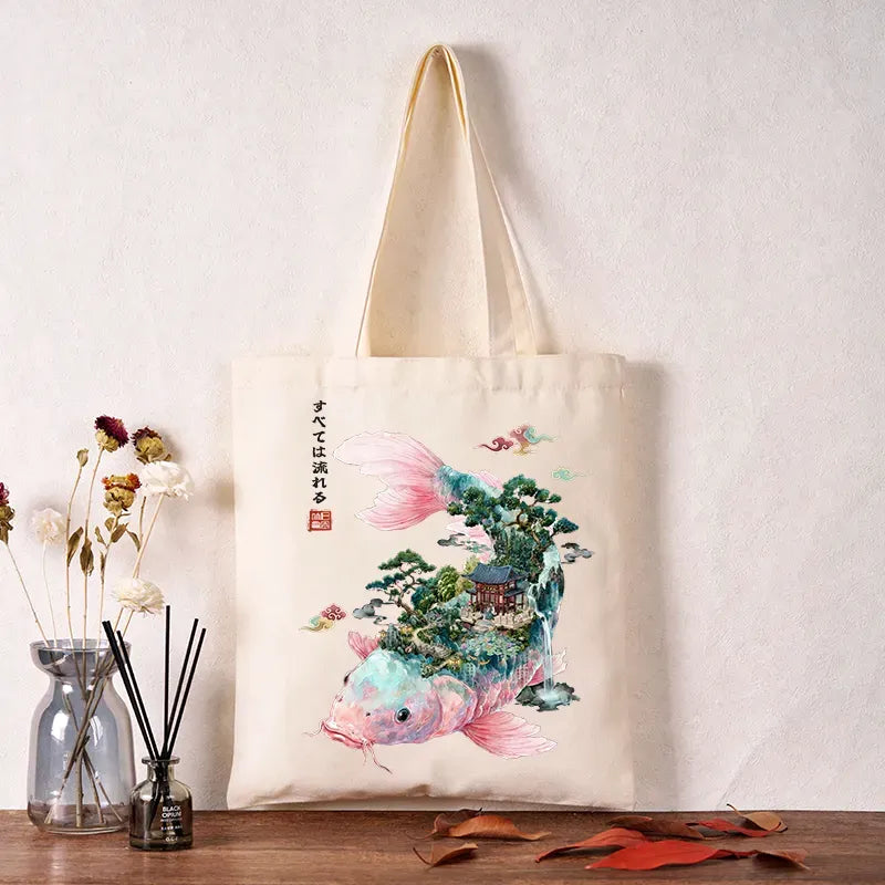 Kyoto Lion Koi Tote Bag for Summer Vacation