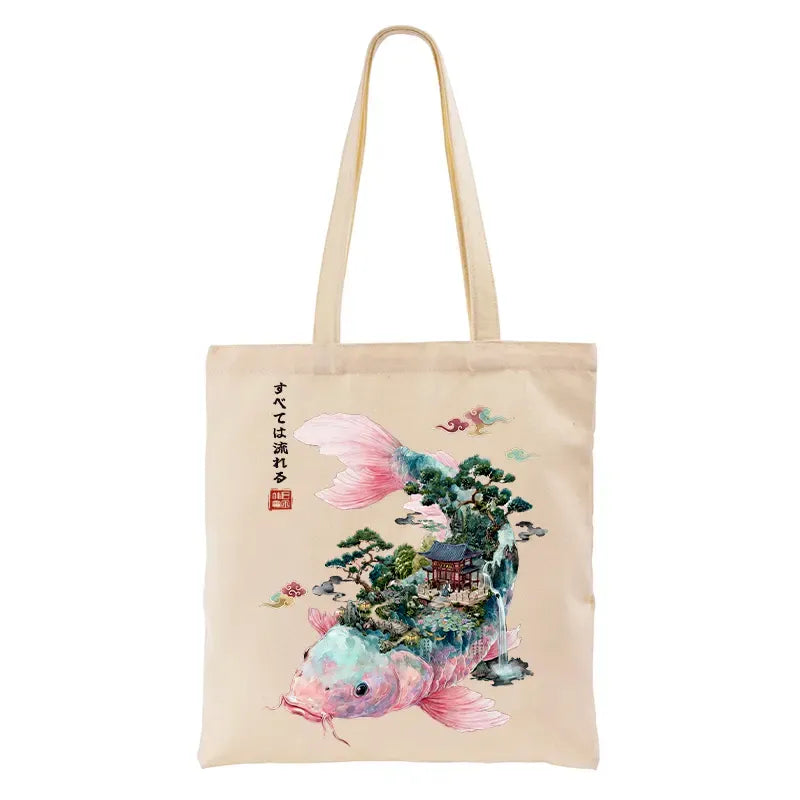 Japanese Koi Canvas Tote Bag for Everyday