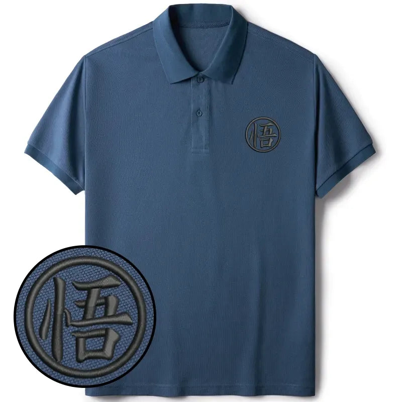 Kyoto-Lion Enlightenment Janpanese Kanji Embroidered Polo T-Shirt