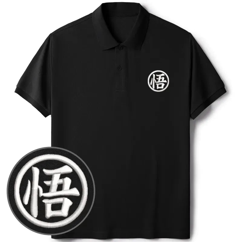 Kyoto-Lion Enlightenment Janpanese Kanji Embroidered Polo T-Shirt