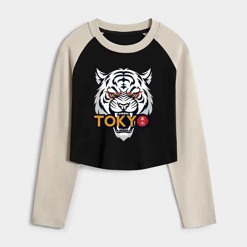 Kyoto-Lion Logo Women's Crop Raglan T-Shirt