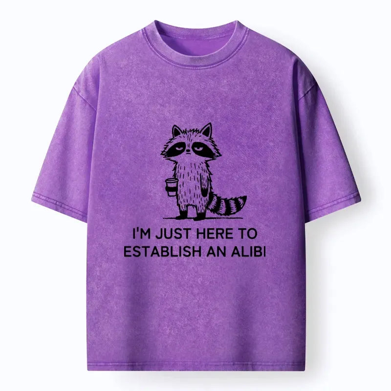 Kyoto-Lion Minimal Raccoon Coffee Joke Line Art Washed T-Shirt