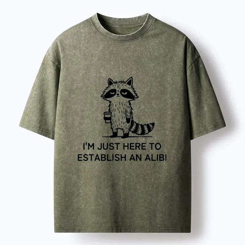 Kyoto-Lion Minimal Raccoon Coffee Joke Line Art Washed T-Shirt