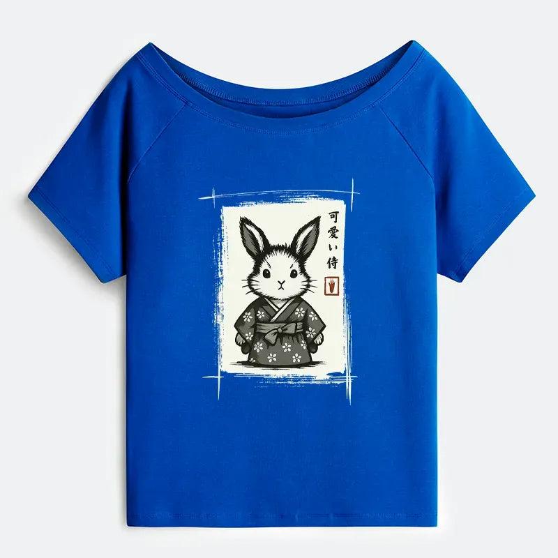 Kyoto-Lion Woodcut Bunny Off Shoulder T-Shirt