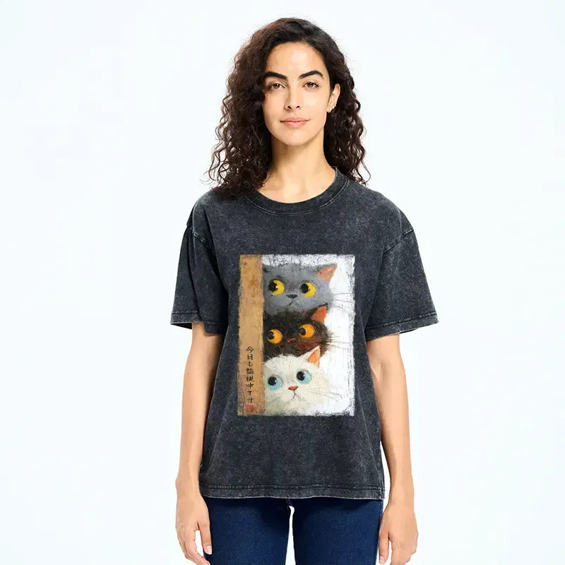 Japanese Ukiyo-e Cat T-Shirt for Streetwear
