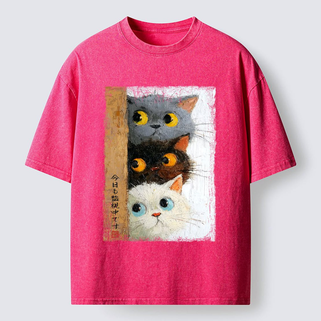 Kyoto-Lion Three Cute Cats Watch You Washed T-Shirt