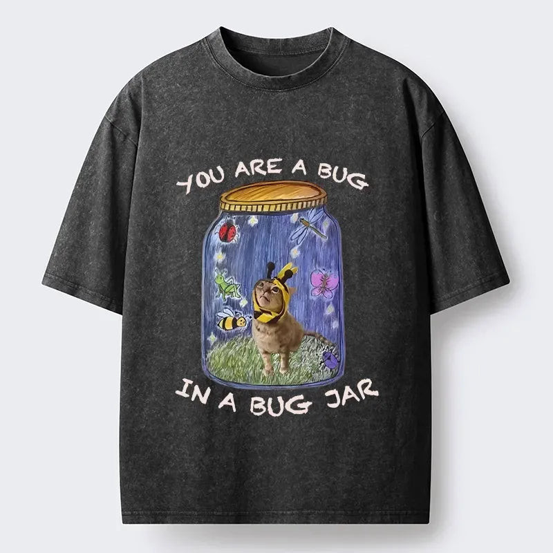 Kyoto-Lion Funny Meme Bee Cat Bug Jar Graphic Washed T-Shirt