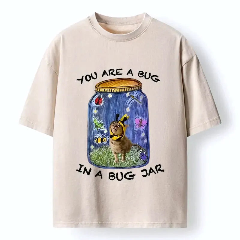 Kyoto-Lion Funny Meme Bee Cat Bug Jar Graphic Washed T-Shirt