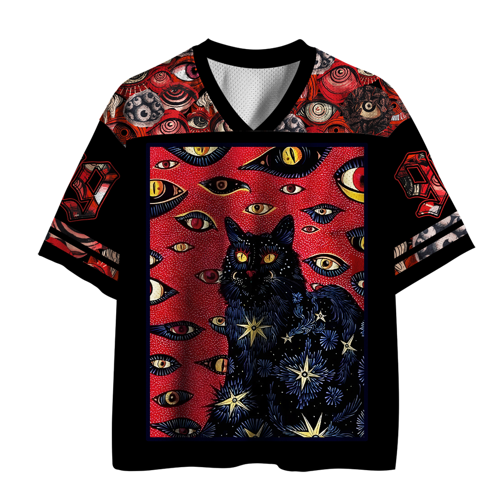Occult Black Cat Mesh Jersey for Streetwear