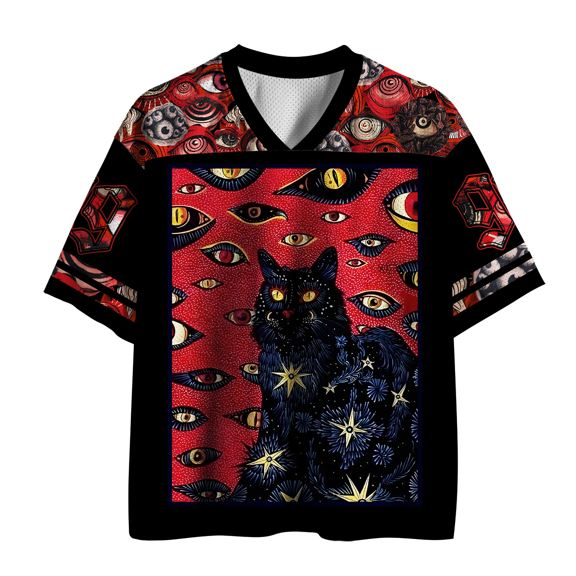 Occult Black Cat Mesh Jersey for Streetwear