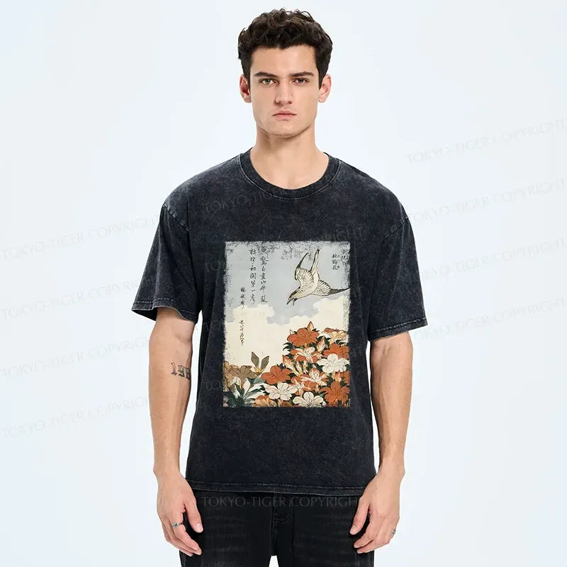 Vintage Rhododendron Cotton Tee for Beach