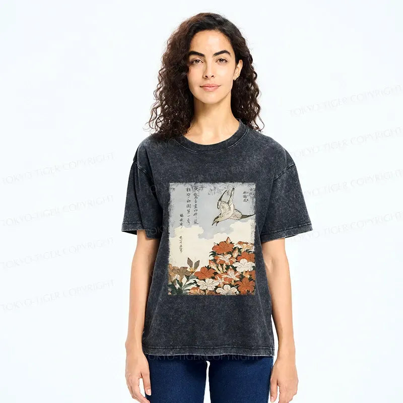 Vintage Rhododendron Cotton Tee for Beach