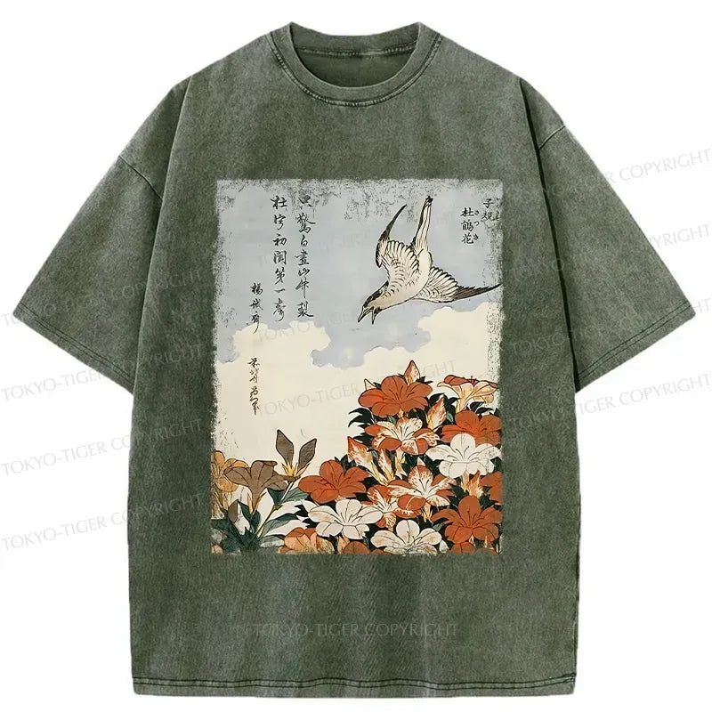 Vintage Rhododendron Cotton Tee for Beach