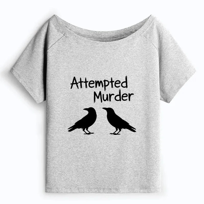 Kyoto-Lion Two Crows Attempted Murder Joke Off Shoulder T-Shirt