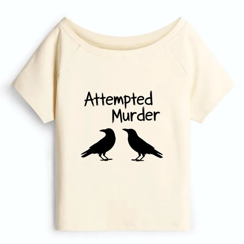 Kyoto-Lion Two Crows Attempted Murder Joke Off Shoulder T-Shirt