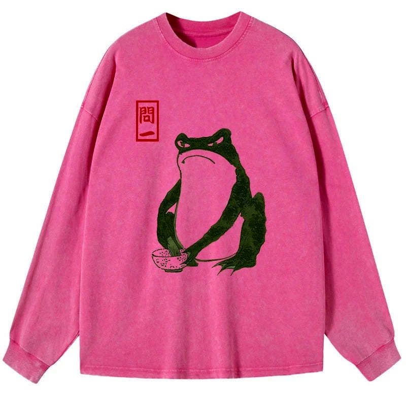 Kyoto-Lion Woodblock Print Frog Washed Long Sleeve T-Shirt
