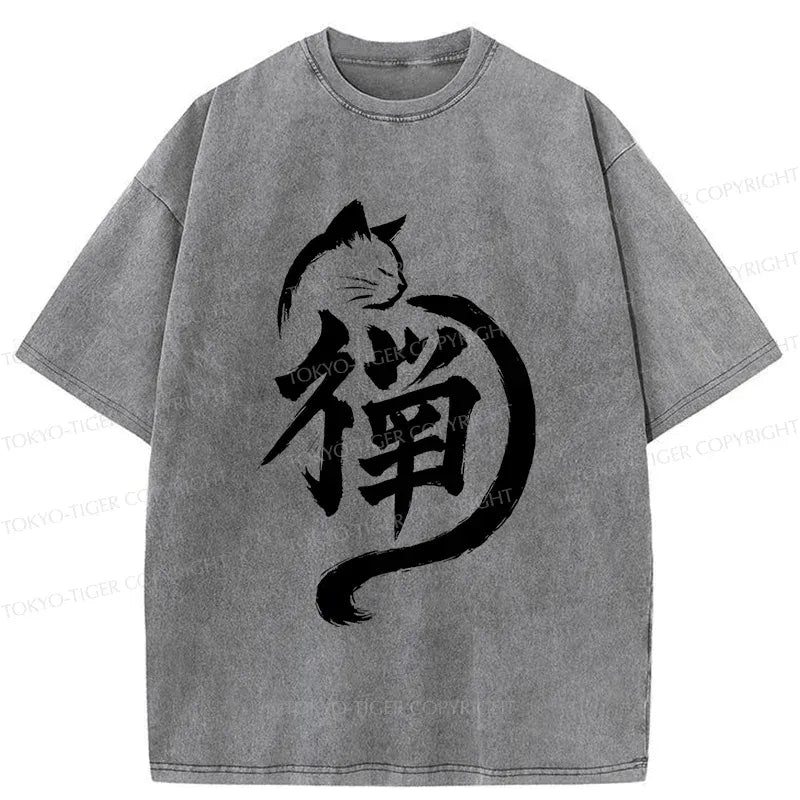 Kyoto-Lion Zen Cat Washed T-Shirt