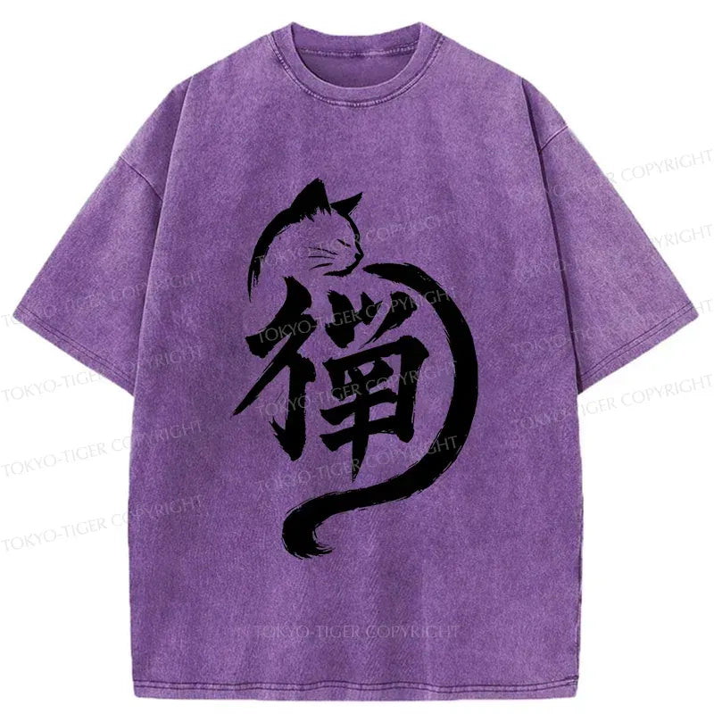 Japanese Zen Cat Washed T-Shirt
