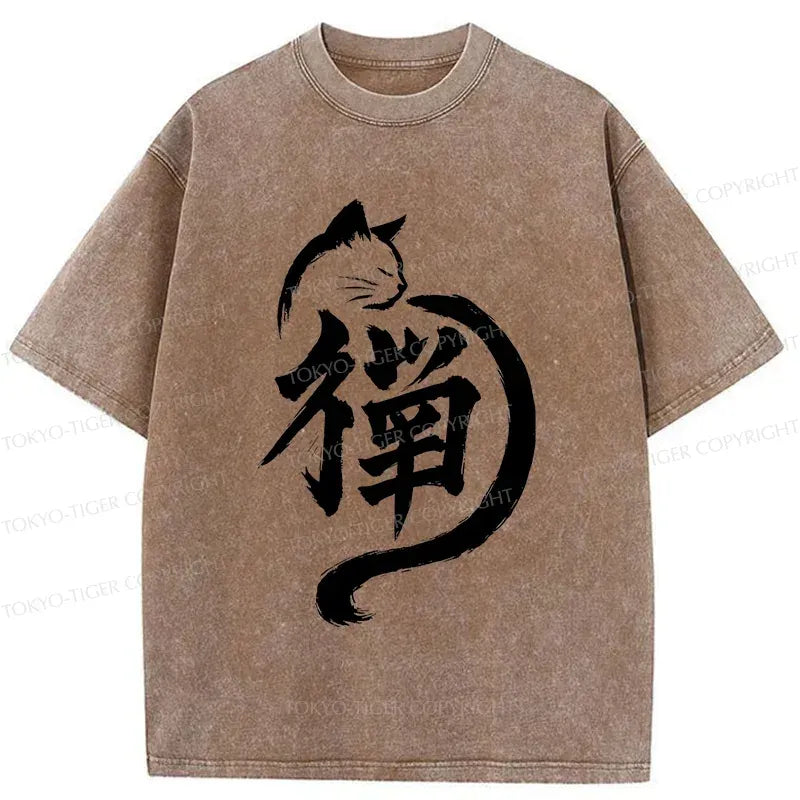Japanese Zen Cat Washed T-Shirt