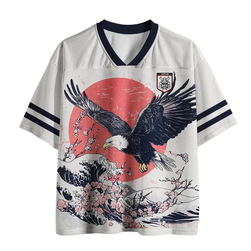 Unisex Japanese Eagle Print Mesh Jersey on Sale