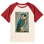 vintage owl woodblock art raglan t-shirt
