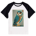vintage owl woodblock art raglan t-shirt