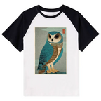 vintage owl woodblock art raglan t-shirt