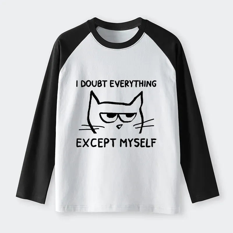 Japanese Confident Kitten Raglan Long Sleeve Tee