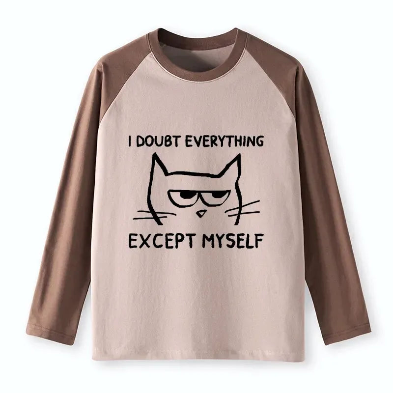 Japanese Confident Kitten Raglan Long Sleeve Tee