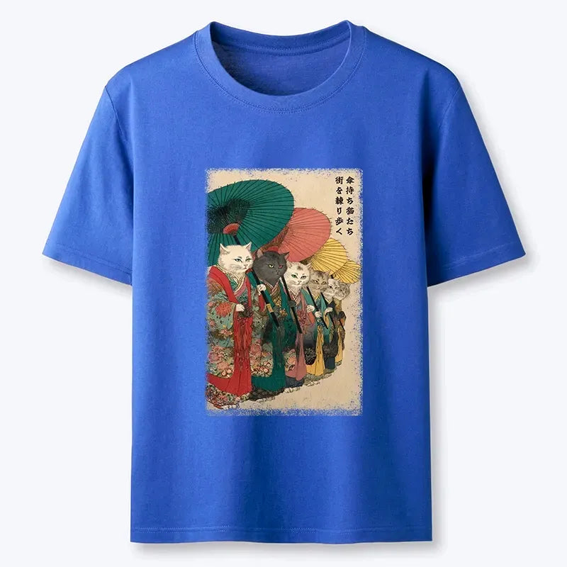 Kyoto-Lion Kimono Cats Walk With Colorful Umbrellas Classic T-Shirt