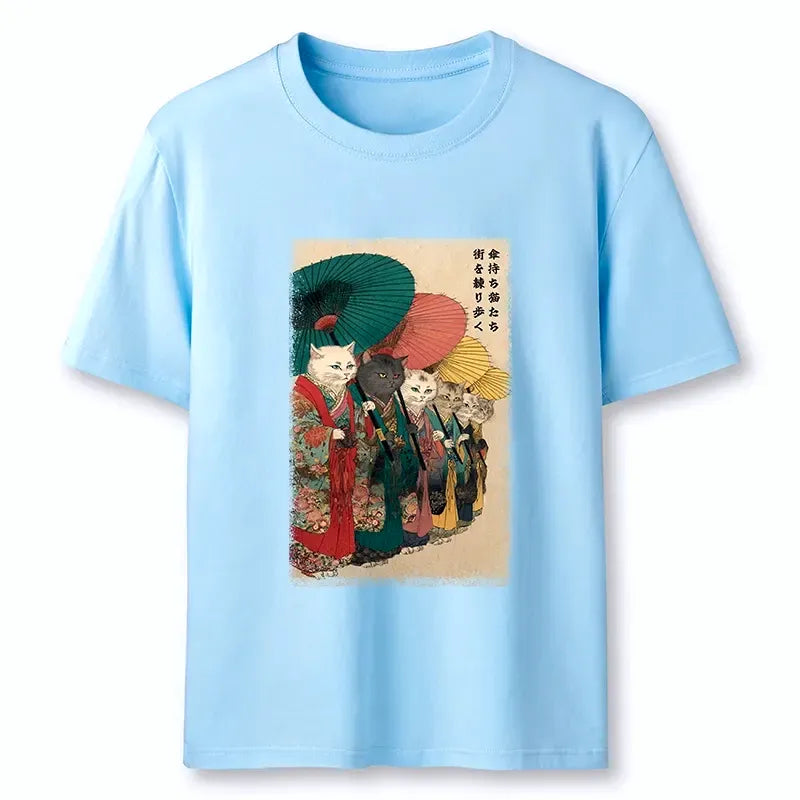 Colorful umbrellas kimono cat t-shirt