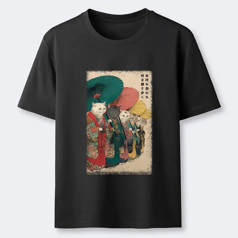 Kyoto-Lion Kimono Cats Walk With Colorful Umbrellas Classic T-Shirt