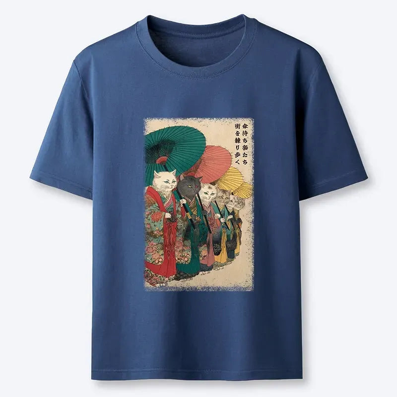 Kyoto-Lion Kimono Cats Walk With Colorful Umbrellas Classic T-Shirt